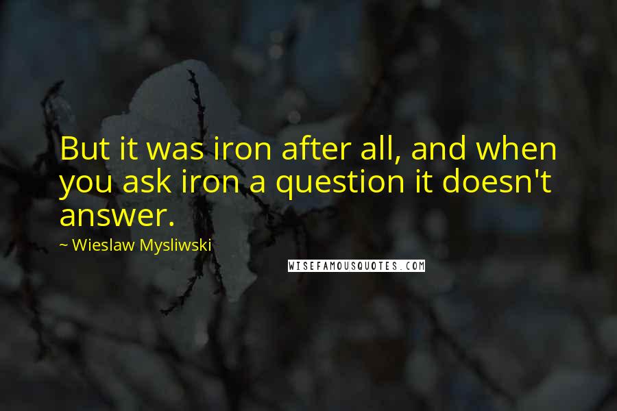 Wieslaw Mysliwski Quotes: But it was iron after all, and when you ask iron a question it doesn't answer.