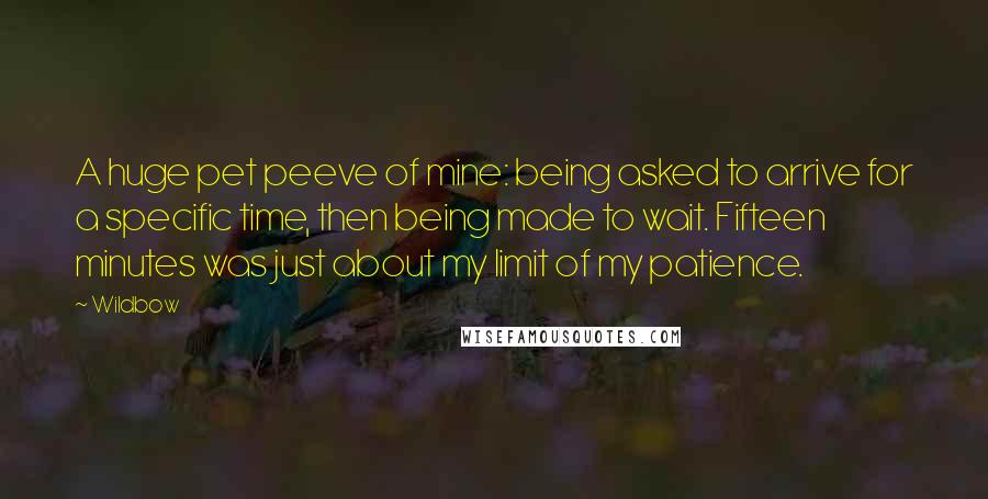 Wildbow Quotes: A huge pet peeve of mine: being asked to arrive for a specific time, then being made to wait. Fifteen minutes was just about my limit of my patience.