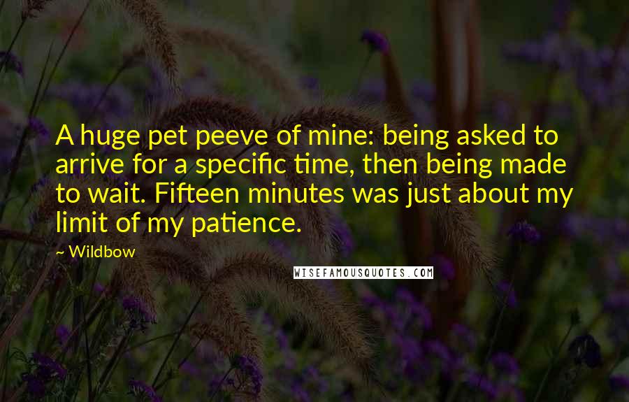 Wildbow Quotes: A huge pet peeve of mine: being asked to arrive for a specific time, then being made to wait. Fifteen minutes was just about my limit of my patience.