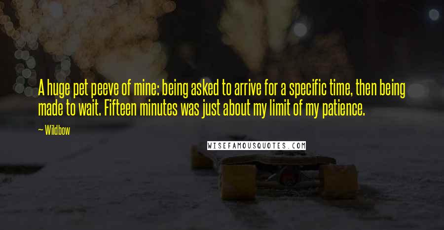 Wildbow Quotes: A huge pet peeve of mine: being asked to arrive for a specific time, then being made to wait. Fifteen minutes was just about my limit of my patience.