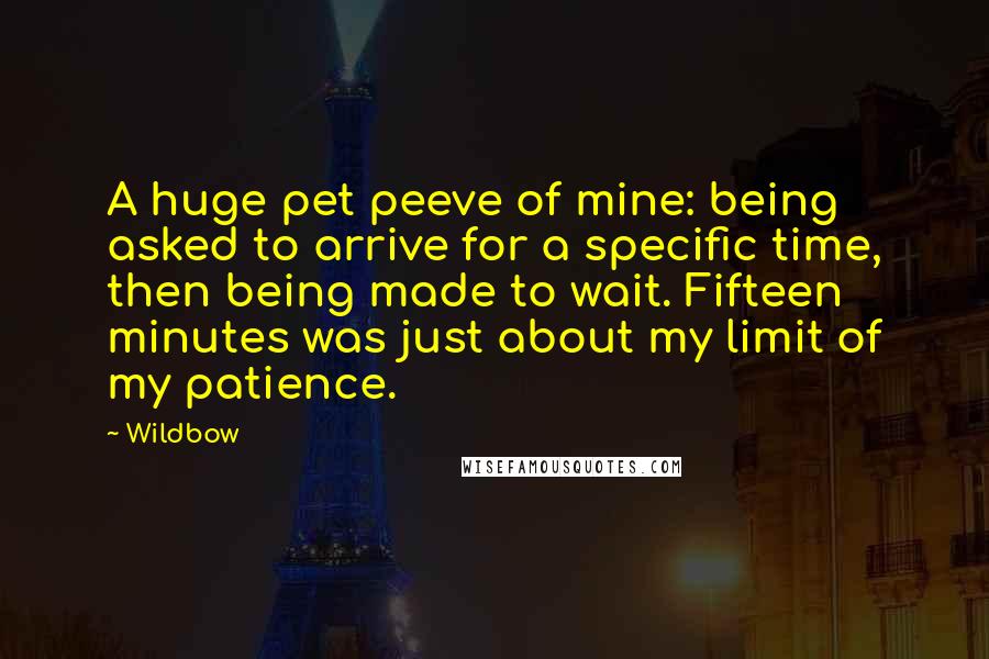 Wildbow Quotes: A huge pet peeve of mine: being asked to arrive for a specific time, then being made to wait. Fifteen minutes was just about my limit of my patience.