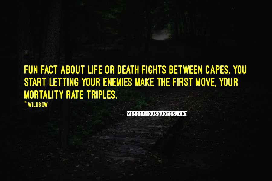 Wildbow Quotes: Fun fact about life or death fights between capes. You start letting your enemies make the first move, your mortality rate triples.