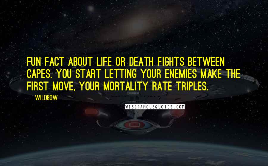 Wildbow Quotes: Fun fact about life or death fights between capes. You start letting your enemies make the first move, your mortality rate triples.