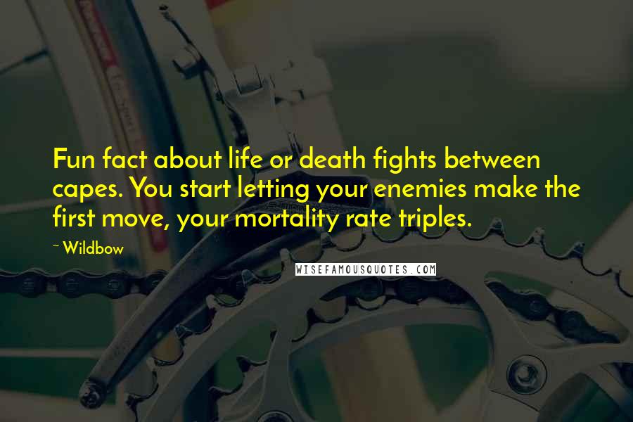 Wildbow Quotes: Fun fact about life or death fights between capes. You start letting your enemies make the first move, your mortality rate triples.