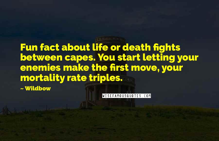 Wildbow Quotes: Fun fact about life or death fights between capes. You start letting your enemies make the first move, your mortality rate triples.