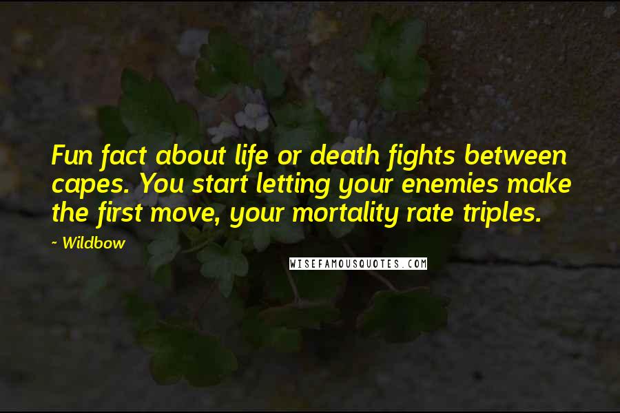 Wildbow Quotes: Fun fact about life or death fights between capes. You start letting your enemies make the first move, your mortality rate triples.