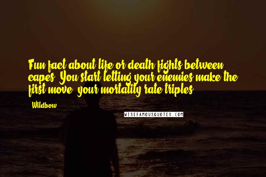 Wildbow Quotes: Fun fact about life or death fights between capes. You start letting your enemies make the first move, your mortality rate triples.