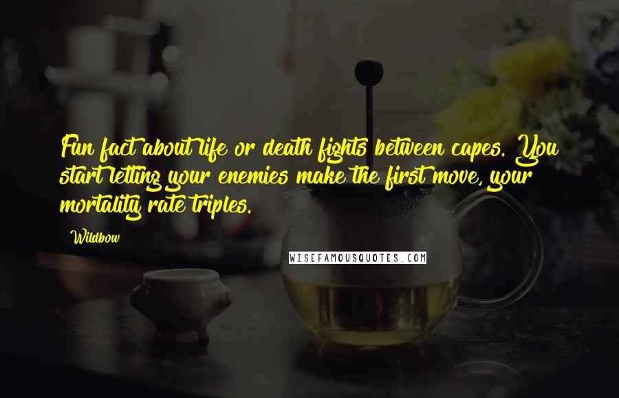 Wildbow Quotes: Fun fact about life or death fights between capes. You start letting your enemies make the first move, your mortality rate triples.