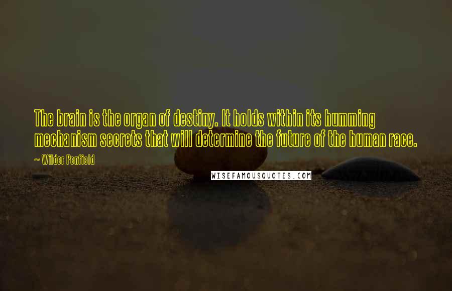 Wilder Penfield Quotes: The brain is the organ of destiny. It holds within its humming mechanism secrets that will determine the future of the human race.