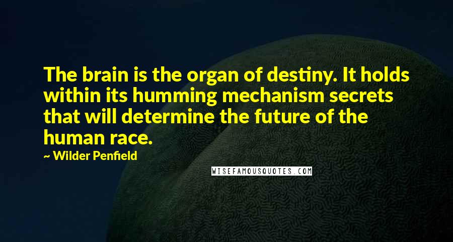 Wilder Penfield Quotes: The brain is the organ of destiny. It holds within its humming mechanism secrets that will determine the future of the human race.
