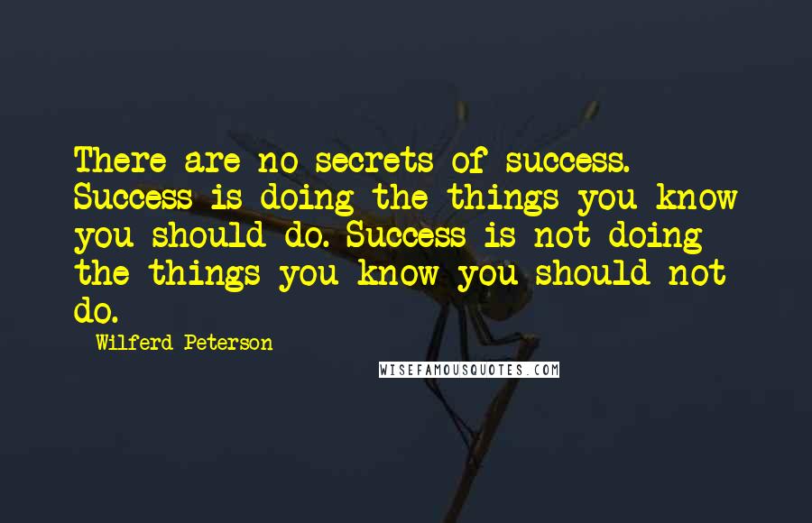 Wilferd Peterson Quotes: There are no secrets of success. Success is doing the things you know you should do. Success is not doing the things you know you should not do.