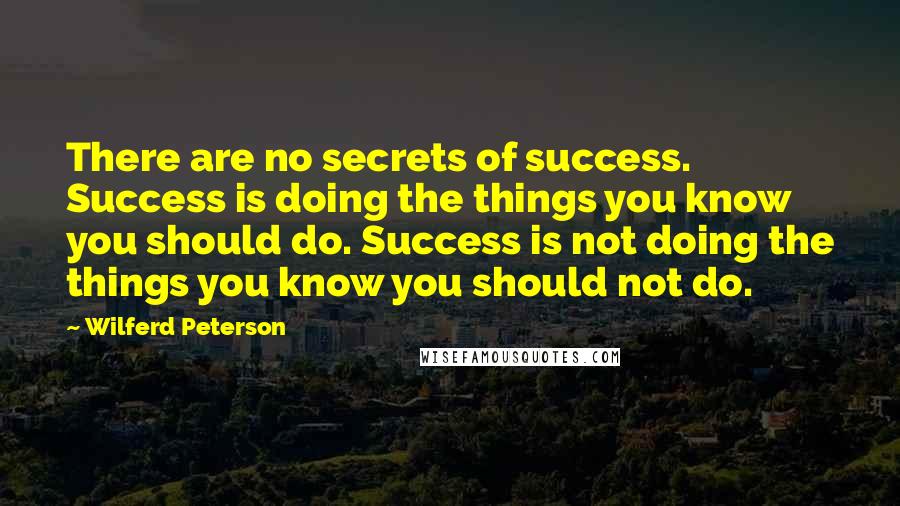 Wilferd Peterson Quotes: There are no secrets of success. Success is doing the things you know you should do. Success is not doing the things you know you should not do.