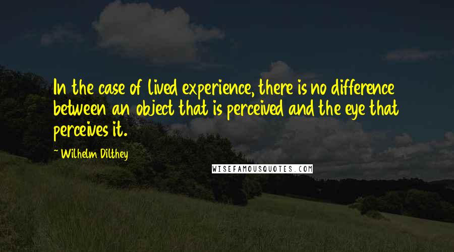 Wilhelm Dilthey Quotes: In the case of lived experience, there is no difference between an object that is perceived and the eye that perceives it.