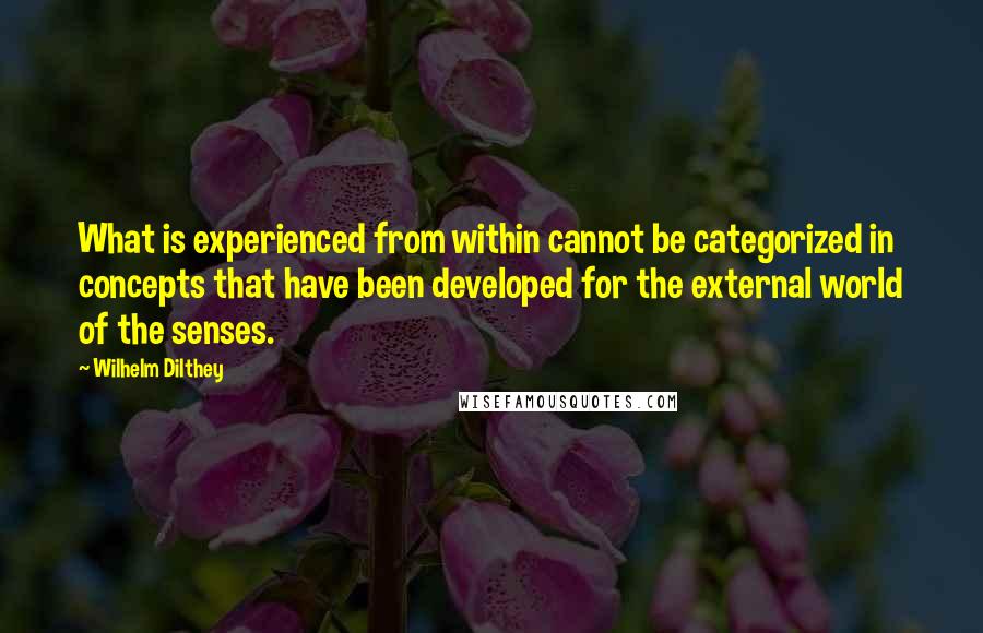 Wilhelm Dilthey Quotes: What is experienced from within cannot be categorized in concepts that have been developed for the external world of the senses.