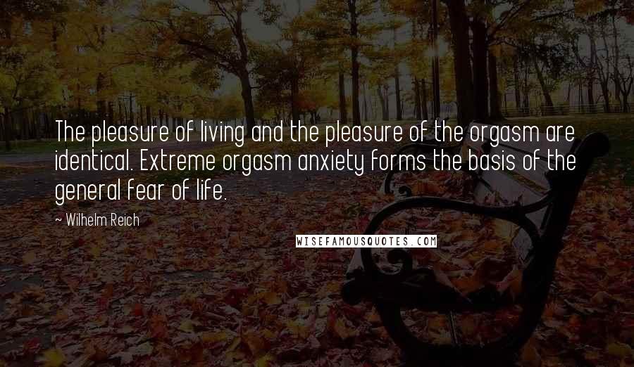 Wilhelm Reich Quotes: The pleasure of living and the pleasure of the orgasm are identical. Extreme orgasm anxiety forms the basis of the general fear of life.