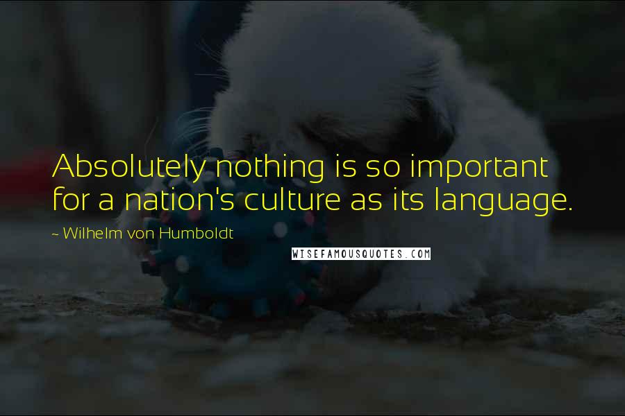 Wilhelm Von Humboldt Quotes: Absolutely nothing is so important for a nation's culture as its language.