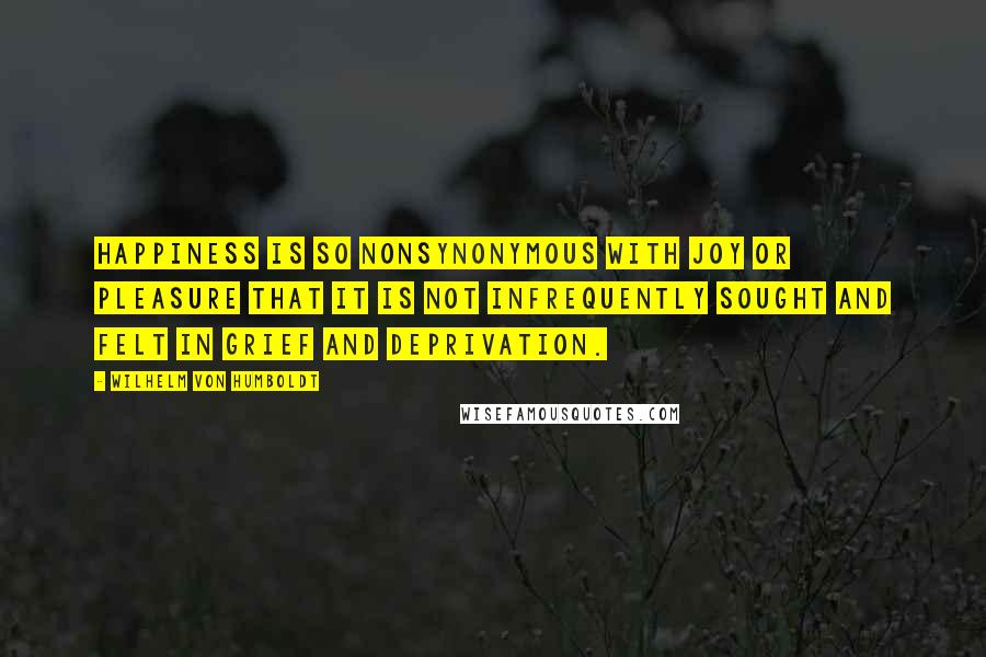 Wilhelm Von Humboldt Quotes: Happiness is so nonsynonymous with joy or pleasure that it is not infrequently sought and felt in grief and deprivation.