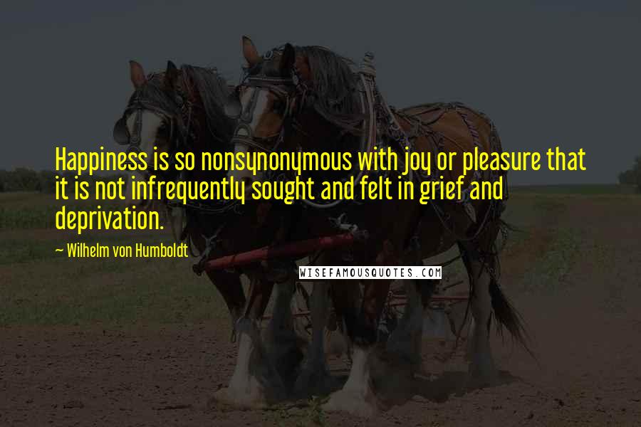 Wilhelm Von Humboldt Quotes: Happiness is so nonsynonymous with joy or pleasure that it is not infrequently sought and felt in grief and deprivation.