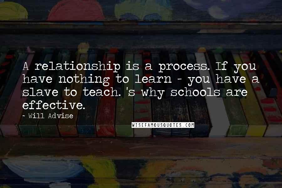 Will Advise Quotes: A relationship is a process. If you have nothing to learn - you have a slave to teach. 's why schools are effective.