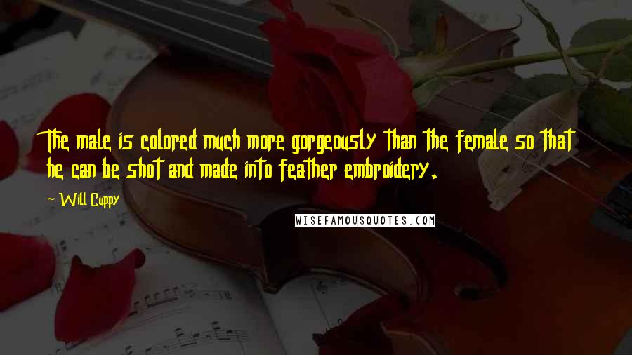 Will Cuppy Quotes: The male is colored much more gorgeously than the female so that he can be shot and made into feather embroidery.