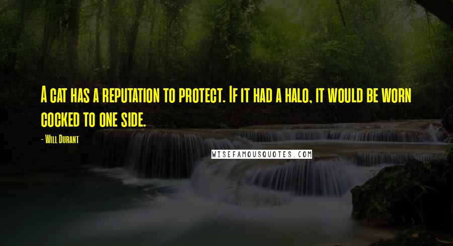 Will Durant Quotes: A cat has a reputation to protect. If it had a halo, it would be worn cocked to one side.