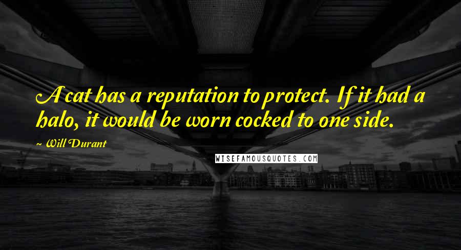 Will Durant Quotes: A cat has a reputation to protect. If it had a halo, it would be worn cocked to one side.