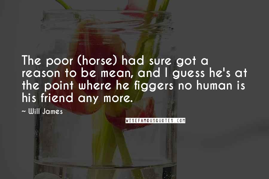 Will James Quotes: The poor (horse) had sure got a reason to be mean, and I guess he's at the point where he figgers no human is his friend any more.