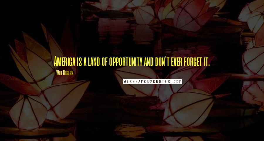 Will Rogers Quotes: America is a land of opportunity and don't ever forget it.