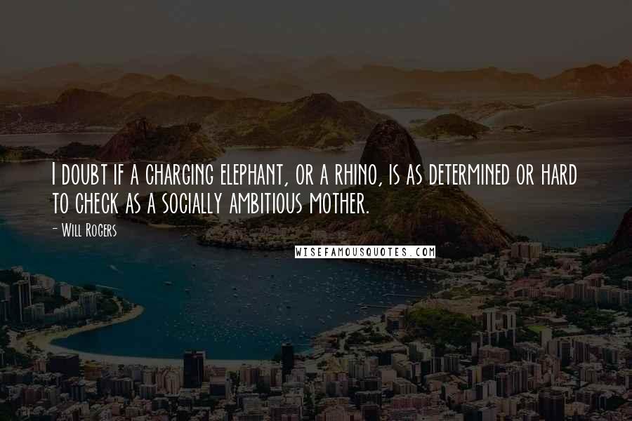 Will Rogers Quotes: I doubt if a charging elephant, or a rhino, is as determined or hard to check as a socially ambitious mother.