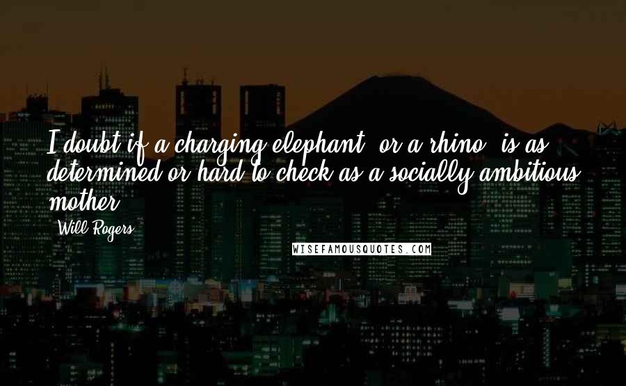 Will Rogers Quotes: I doubt if a charging elephant, or a rhino, is as determined or hard to check as a socially ambitious mother.