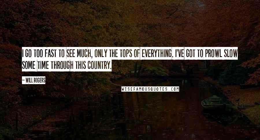 Will Rogers Quotes: I go too fast to see much, only the tops of everything. I've got to prowl slow some time through this country.