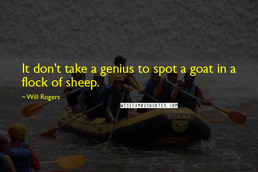 Will Rogers Quotes: It don't take a genius to spot a goat in a flock of sheep.