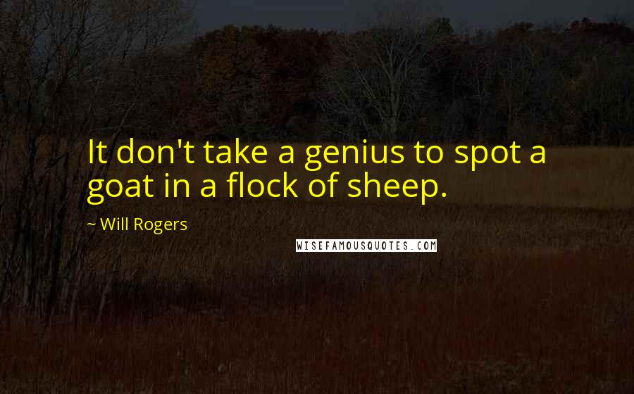 Will Rogers Quotes: It don't take a genius to spot a goat in a flock of sheep.