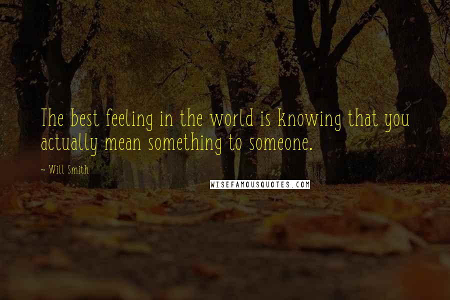 Will Smith Quotes: The best feeling in the world is knowing that you actually mean something to someone.