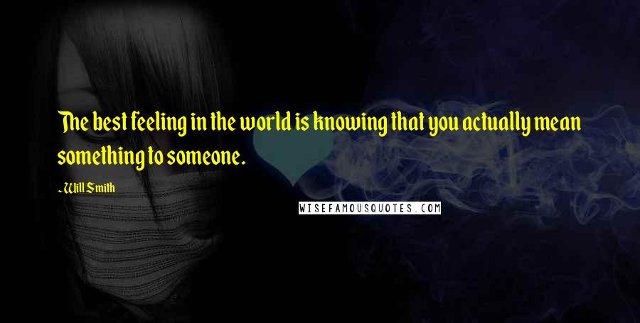 Will Smith Quotes: The best feeling in the world is knowing that you actually mean something to someone.