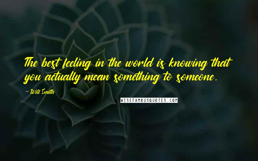 Will Smith Quotes: The best feeling in the world is knowing that you actually mean something to someone.