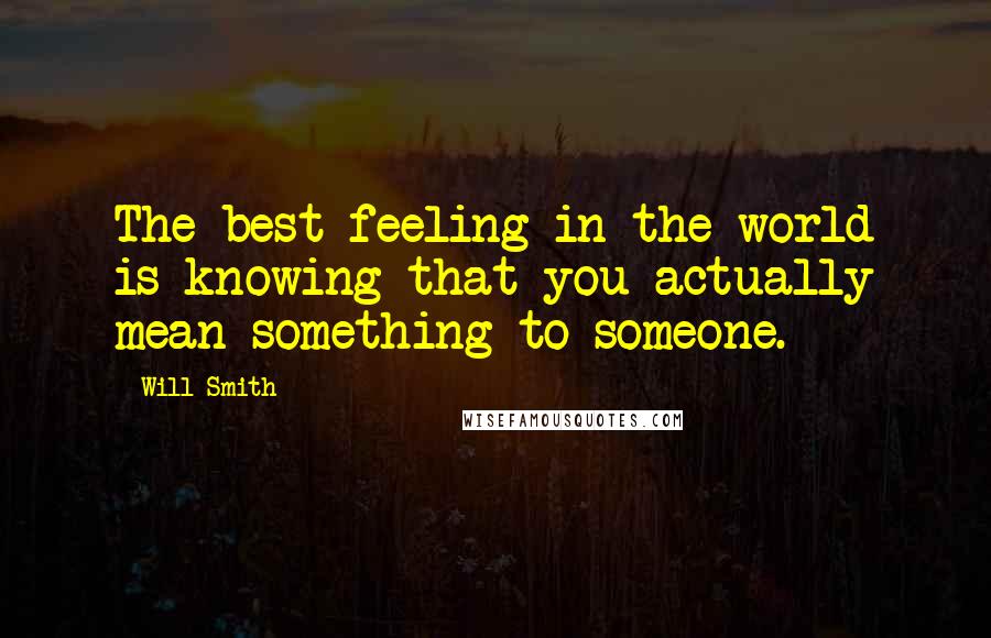 Will Smith Quotes: The best feeling in the world is knowing that you actually mean something to someone.