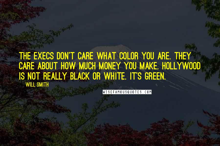 Will Smith Quotes: The execs don't care what color you are. They care about how much money you make. Hollywood is not really black or white. It's green.