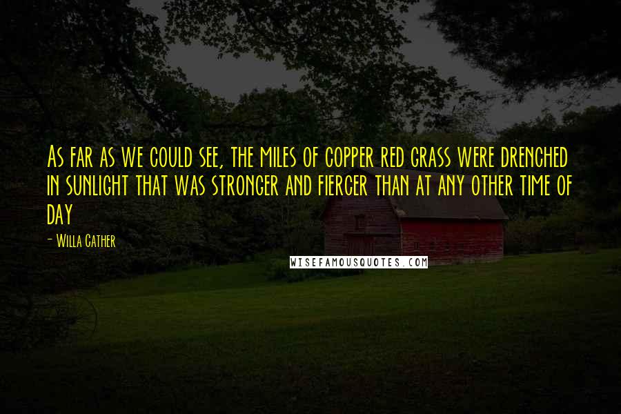 Willa Cather Quotes: As far as we could see, the miles of copper red grass were drenched in sunlight that was stronger and fiercer than at any other time of day