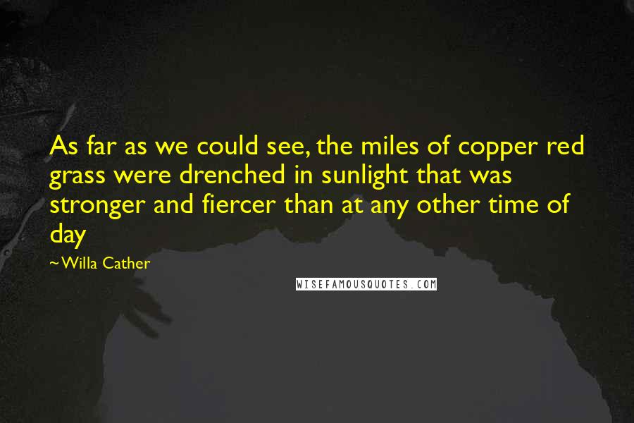 Willa Cather Quotes: As far as we could see, the miles of copper red grass were drenched in sunlight that was stronger and fiercer than at any other time of day