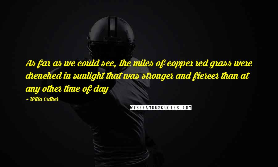 Willa Cather Quotes: As far as we could see, the miles of copper red grass were drenched in sunlight that was stronger and fiercer than at any other time of day