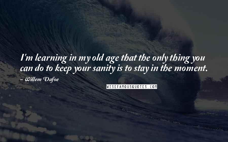 Willem Dafoe Quotes: I'm learning in my old age that the only thing you can do to keep your sanity is to stay in the moment.