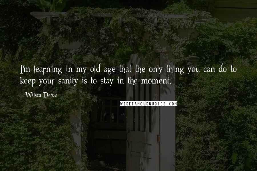 Willem Dafoe Quotes: I'm learning in my old age that the only thing you can do to keep your sanity is to stay in the moment.