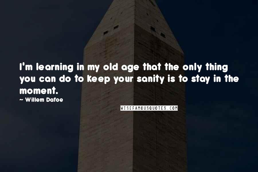 Willem Dafoe Quotes: I'm learning in my old age that the only thing you can do to keep your sanity is to stay in the moment.