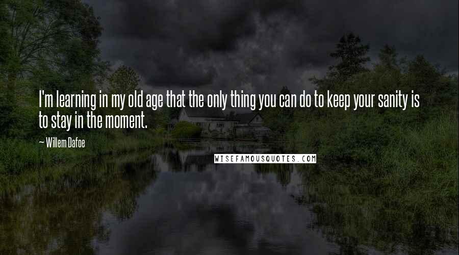 Willem Dafoe Quotes: I'm learning in my old age that the only thing you can do to keep your sanity is to stay in the moment.