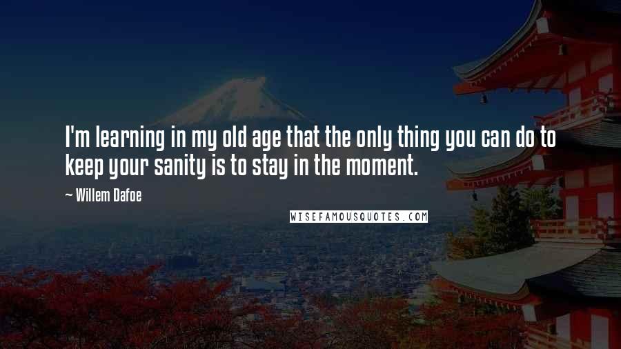 Willem Dafoe Quotes: I'm learning in my old age that the only thing you can do to keep your sanity is to stay in the moment.