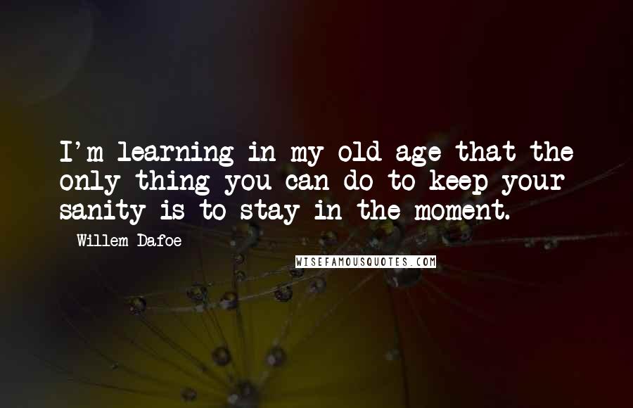 Willem Dafoe Quotes: I'm learning in my old age that the only thing you can do to keep your sanity is to stay in the moment.