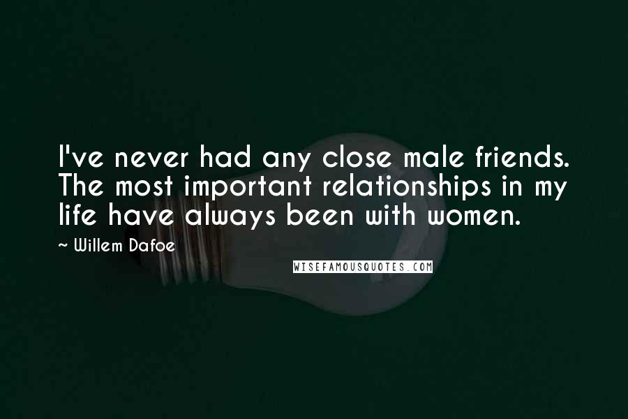 Willem Dafoe Quotes: I've never had any close male friends. The most important relationships in my life have always been with women.