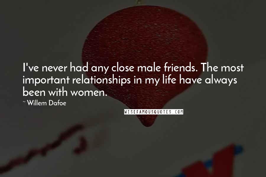 Willem Dafoe Quotes: I've never had any close male friends. The most important relationships in my life have always been with women.