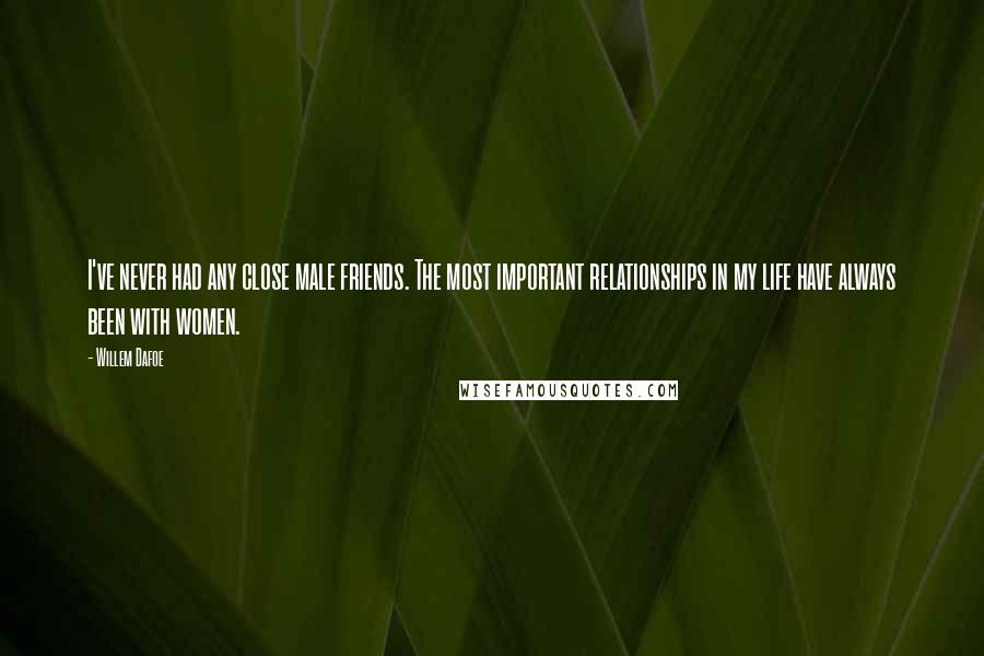 Willem Dafoe Quotes: I've never had any close male friends. The most important relationships in my life have always been with women.